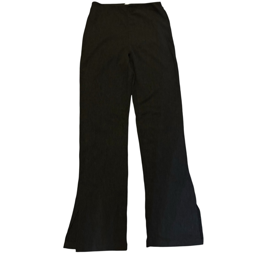 H&M Pants Small Black Crepe Textured Knit Flare BootCut Elastic Waist Side Slits